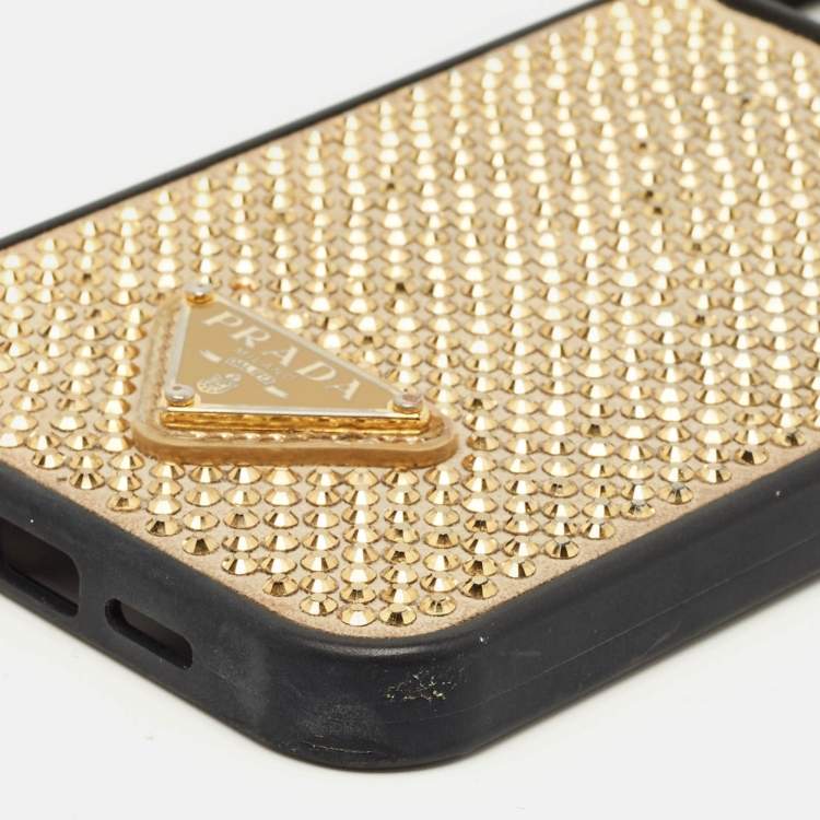مملوكة مسبقًا Prada Black/Gold Crystal Embellished iPhone 13 Pro Max Case