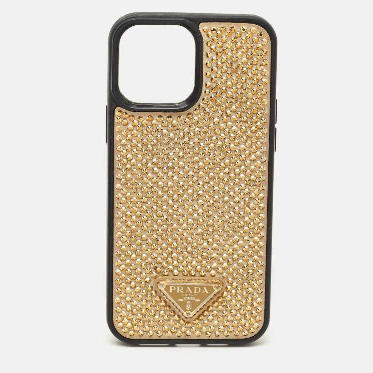 مملوكة مسبقًا Prada Black/Gold Crystal Embellished iPhone 13 Pro Max Case