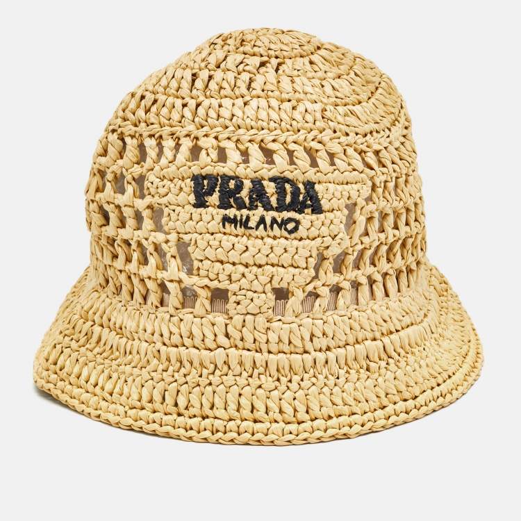 Pre Owned Prada Beige Raffia Bucket Hat M