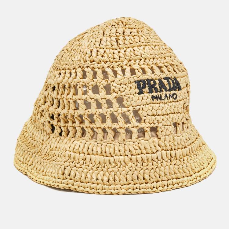 Pre Owned Prada Beige Raffia Bucket Hat M