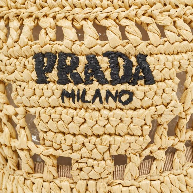 Pre Owned Prada Beige Raffia Bucket Hat M