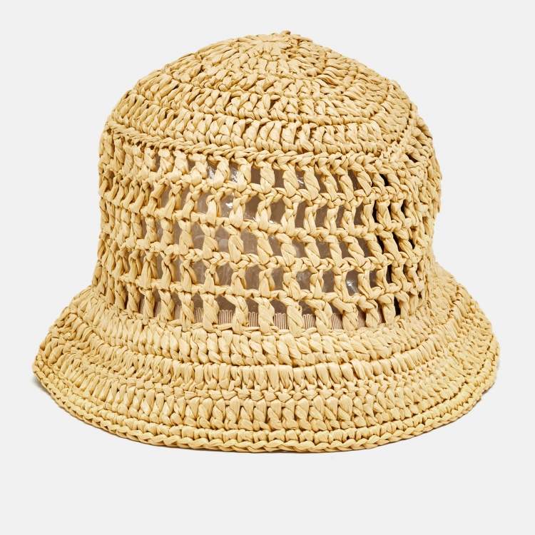 Pre Owned Prada Beige Raffia Bucket Hat M