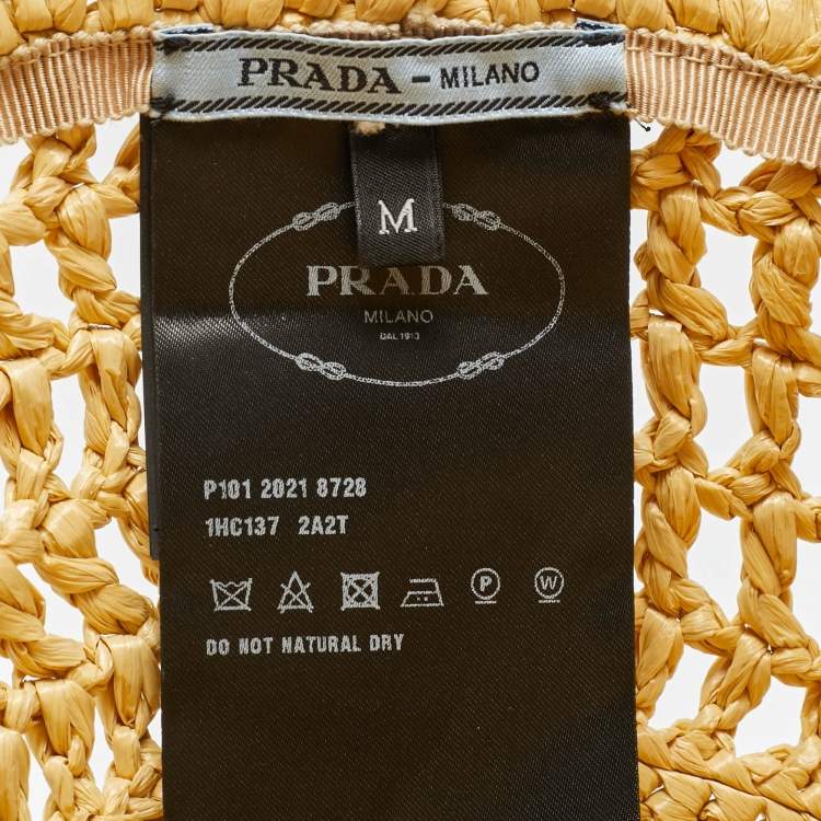 Pre Owned Prada Beige Raffia Bucket Hat M