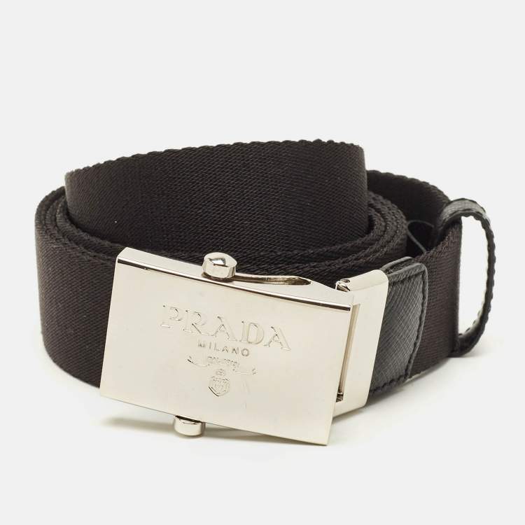 Pre Owned Prada Logo Plague Belt Black Fabric