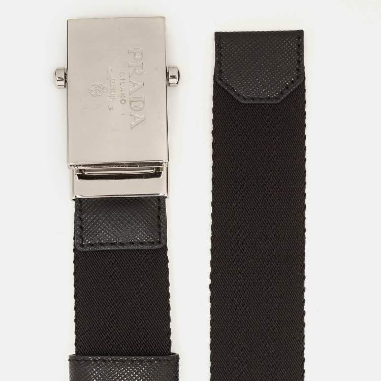 Pre Owned Prada Logo Plague Belt Black Fabric