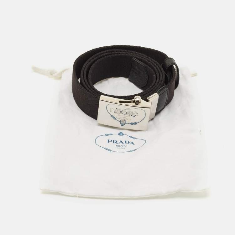 Pre Owned Prada Logo Plague Belt Black Fabric