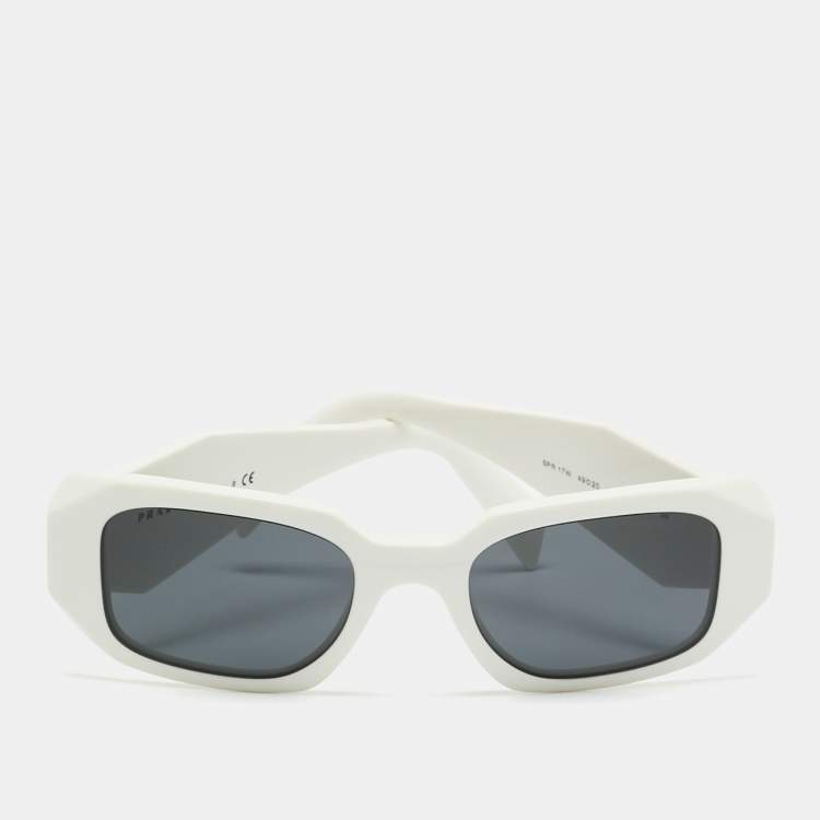 Pre Owned Prada White/Black SPR 17W Symbole Rectangle Sunglasses