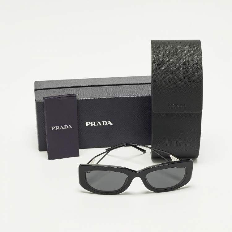 Pre Owned Prada Black SPR 14Y Triangle Logo Rectangle Sunglasses