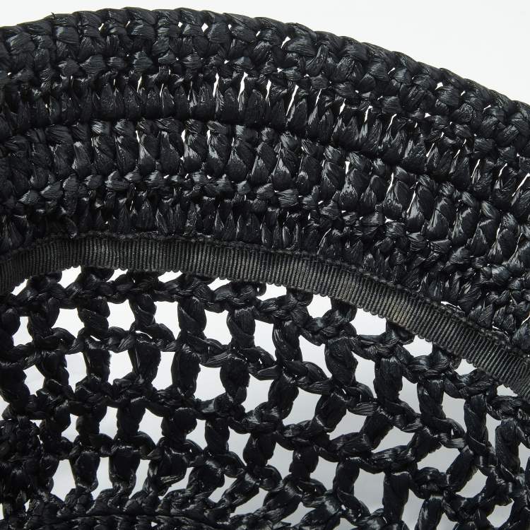 Pre Owned Prada Black Logo Crochet Raffia Bucket Hat M