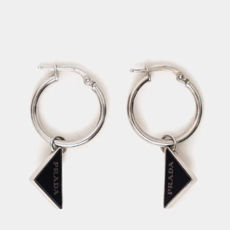 Pre Owned Prada Sterling Silver Symbol Drop Earrings