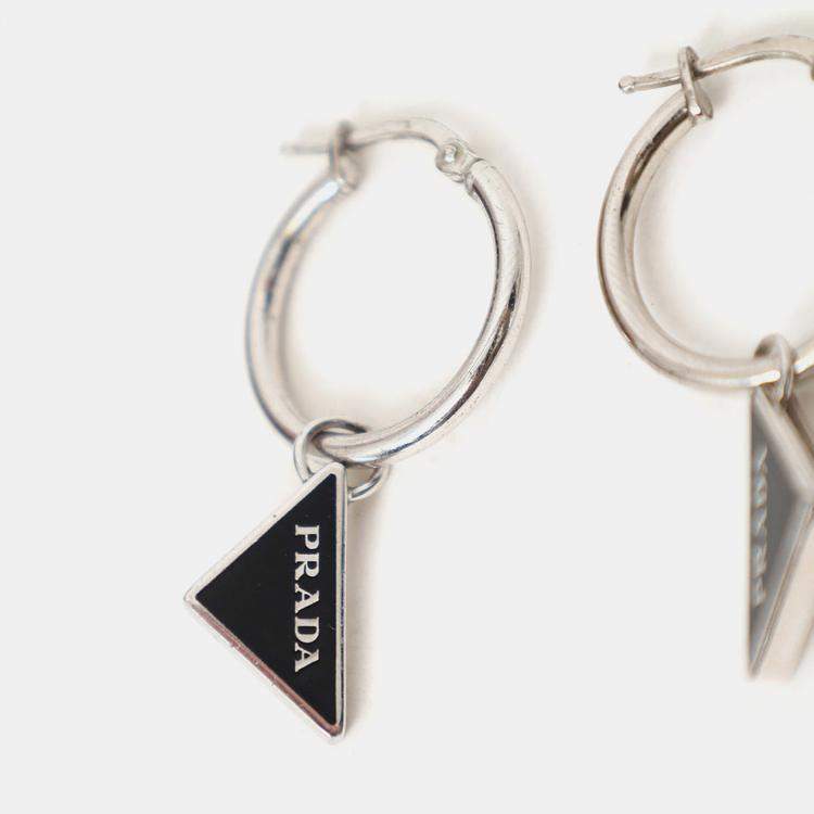 Pre Owned Prada Sterling Silver Symbol Drop Earrings