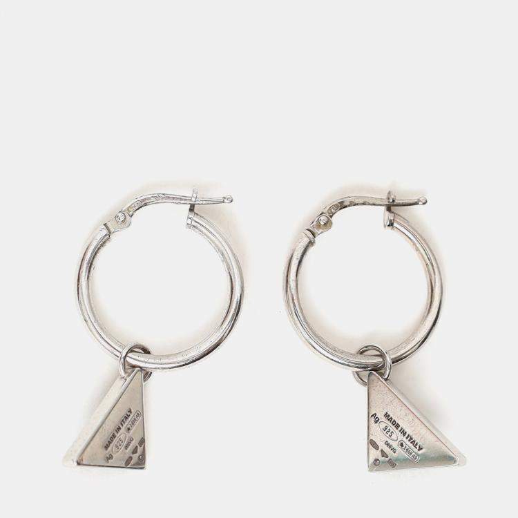 Pre Owned Prada Sterling Silver Symbol Drop Earrings