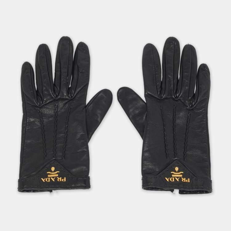 Pre Owned Prada Size 6.5 Gloves Black Leather 