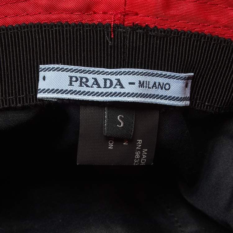 Pre Owned Prada Red Nylon Logo Triangle Plaque Bucket Hat S