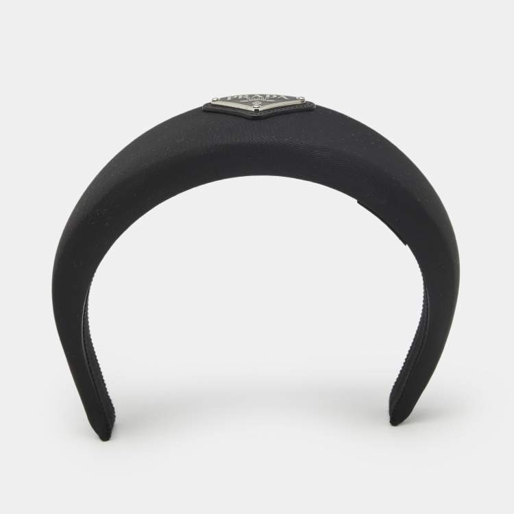Pre Owned Prada Black Re-Nylon Enamel Logo Hairband 