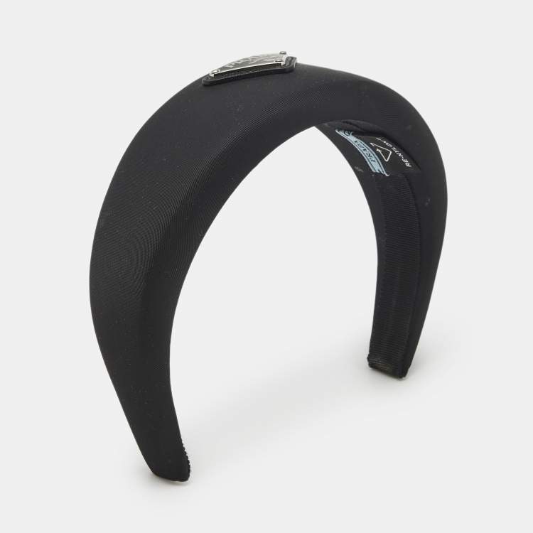 Pre Owned Prada Black Re-Nylon Enamel Logo Hairband 