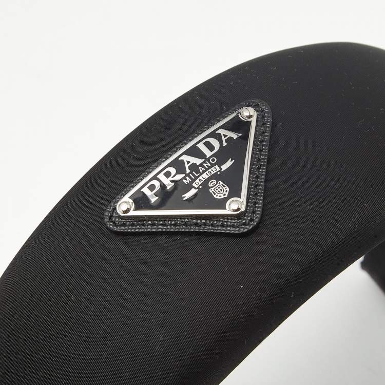 Pre Owned Prada Black Re-Nylon Enamel Logo Hairband 