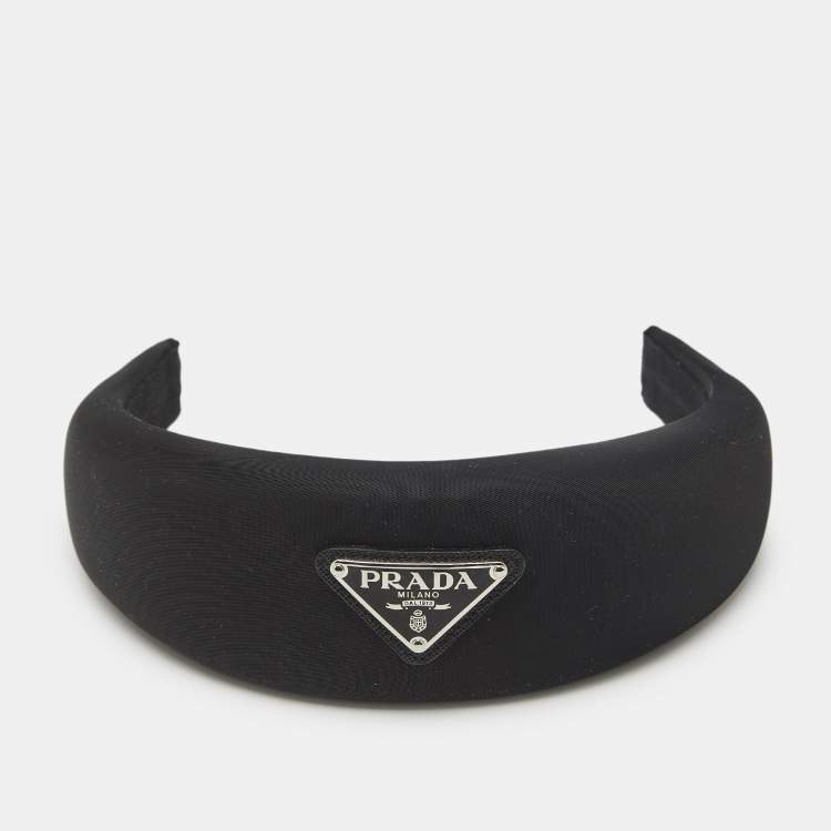 Pre Owned Prada Black Re-Nylon Enamel Logo Hairband 