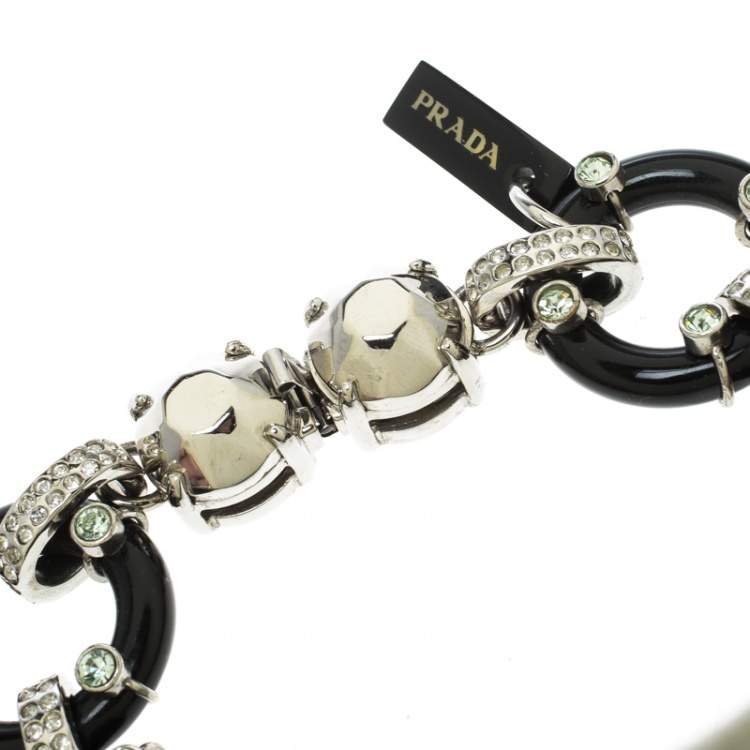 Pre Owned Prada Flower Power Black Plexiglas Crystal Floral Bedecked Link Necklace