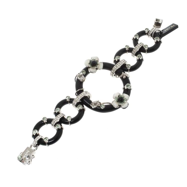 Prada Flower Power Black Plexiglas Crystal Floral Bedecked Link Bracelet  Prada | TLC