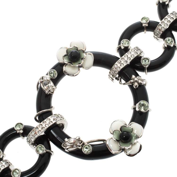 Pre Owned Prada Flower Power Black Plexiglas Crystal Floral Bedecked Link Bracelet
