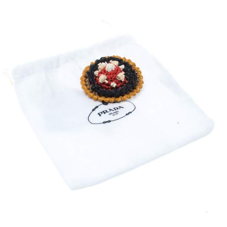 Pre Owned Prada Multicolor Woven Straw Snake Skin Pin Brooch 