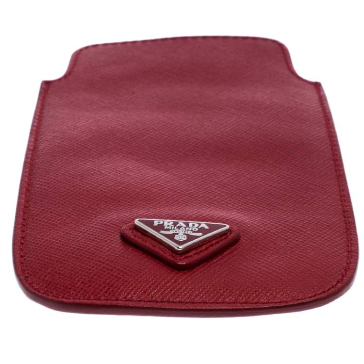 Pre Owned Prada Red Saffiano Leather iPhone Case