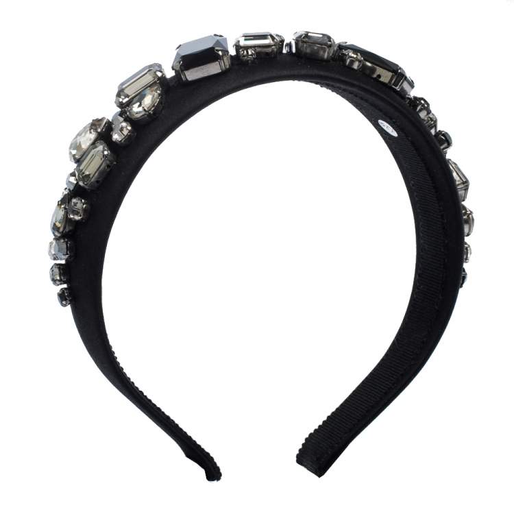 Pre Owned Prada Black Crystal Embellished Satin Headband