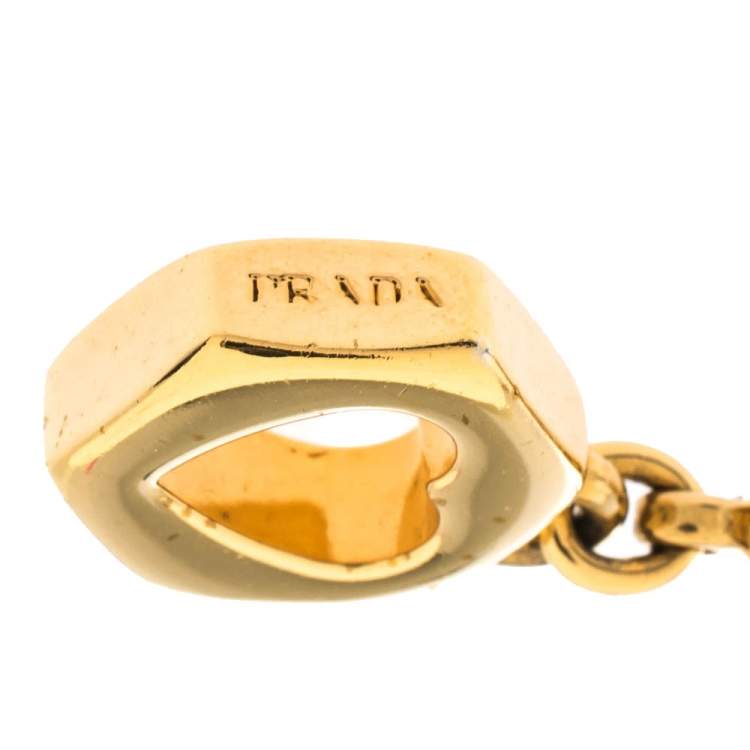 Pre Owned Prada Heart Charm Gold Tone Chain Link Long Necklace