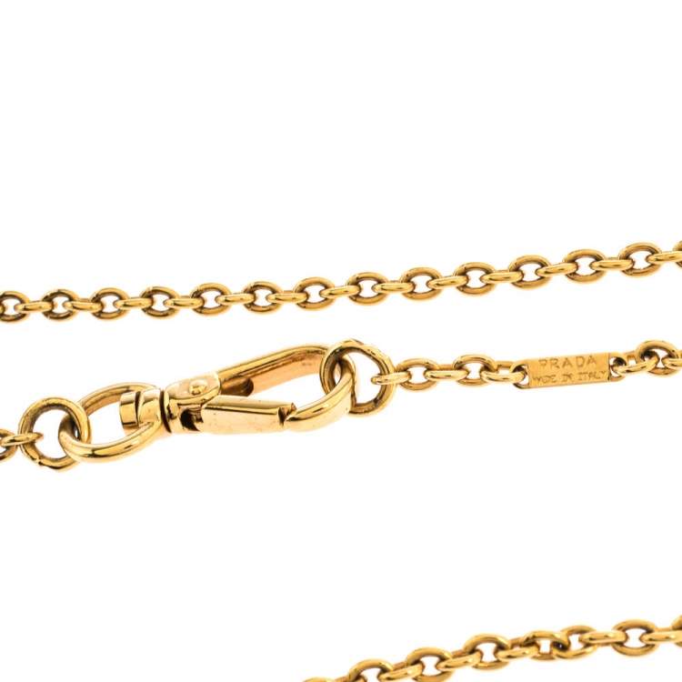 Pre Owned Prada Heart Charm Gold Tone Chain Link Long Necklace
