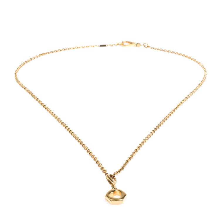 Pre Owned Prada Heart Charm Gold Tone Chain Link Long Necklace