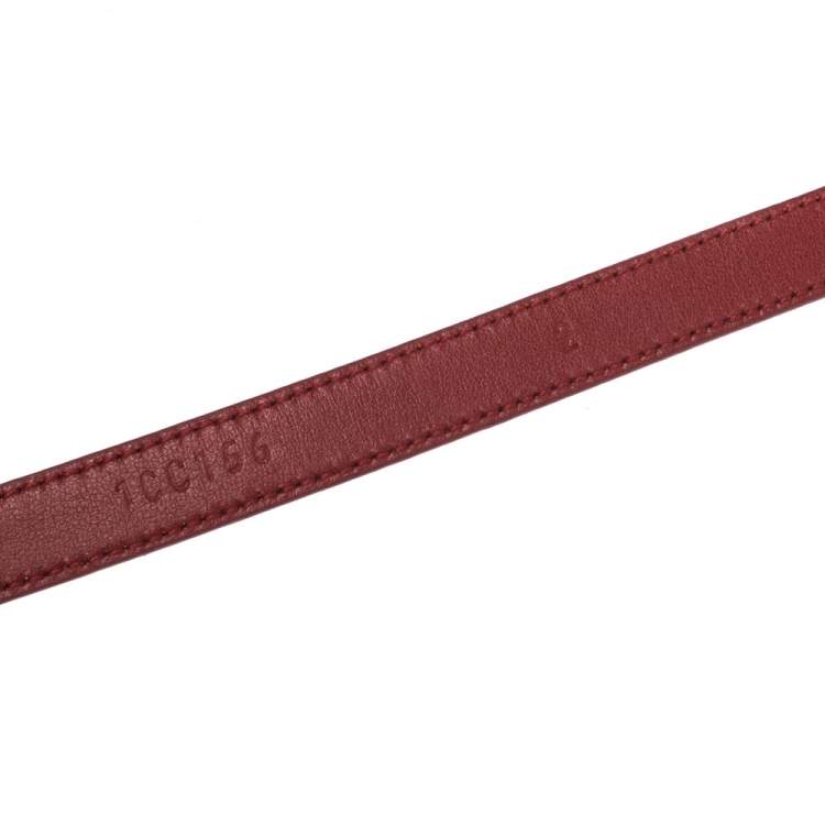 Pre Owned Prada Red Saffiano Leather Logo Plaque Slim Belt 80CM
