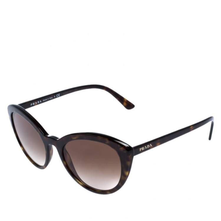 Pre Owned Prada Dark Brown Tortoise Gradient SPR 02V Cat Eye Sunglasses