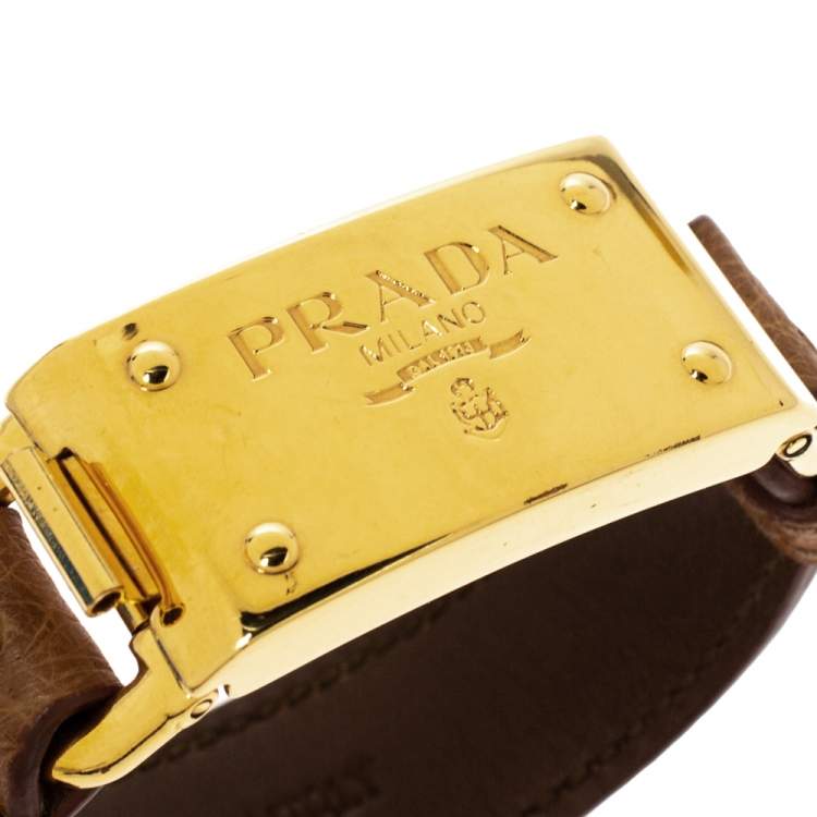 Pre Owned Prada Brown Ostrich Gold-Plated Bracelet 17CM
