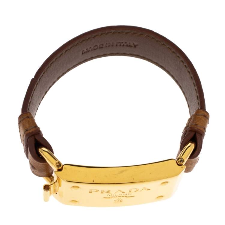 Pre Owned Prada Brown Ostrich Gold-Plated Bracelet 17CM