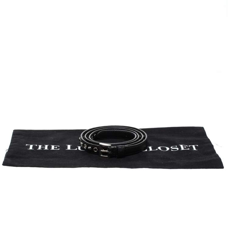 Pre Owned Prada Black Saffiano Lux Leather Studded Slim Belt 85CM