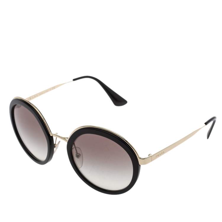 Pre Owned Prada Black & Pale Gold/ Anthracite Gradient SPR50T Round Cinema Sunglasses