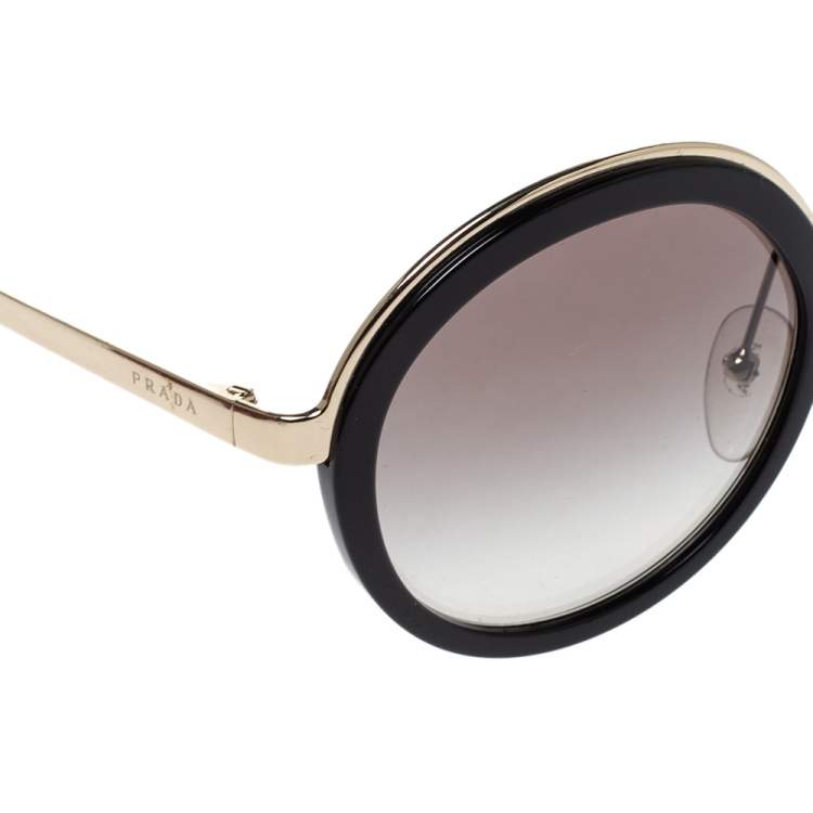 Pre Owned Prada Black & Pale Gold/ Anthracite Gradient SPR50T Round Cinema Sunglasses