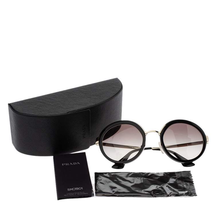 Pre Owned Prada Black & Pale Gold/ Anthracite Gradient SPR50T Round Cinema Sunglasses