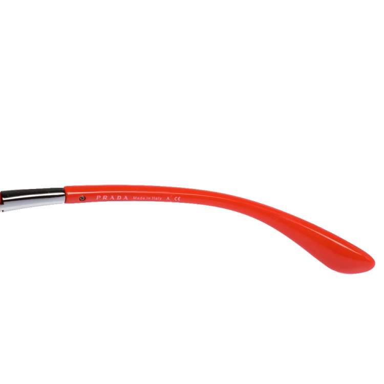 Pre Owned Prada Silver Tone & Coral/ Grey SPR 68O Cat Eye Sunglasses