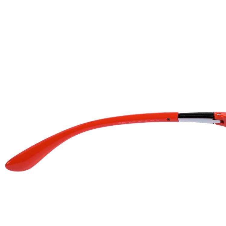 Pre Owned Prada Silver Tone & Coral/ Grey SPR 68O Cat Eye Sunglasses