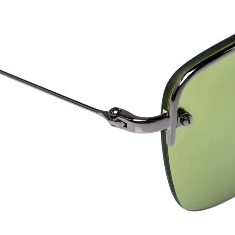 مملوكة مسبقًا Prada Silver Tone/ Green SPR 570 Teddy Aviator Sunglasses