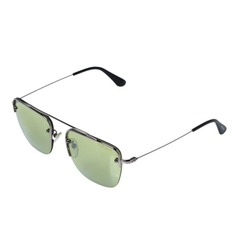 مملوكة مسبقًا Prada Silver Tone/ Green SPR 570 Teddy Aviator Sunglasses