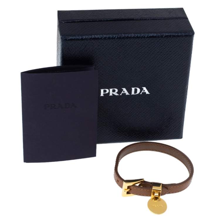 Pre Owned Prada Caramel Saffiano Leather Gold Tone Bracelet