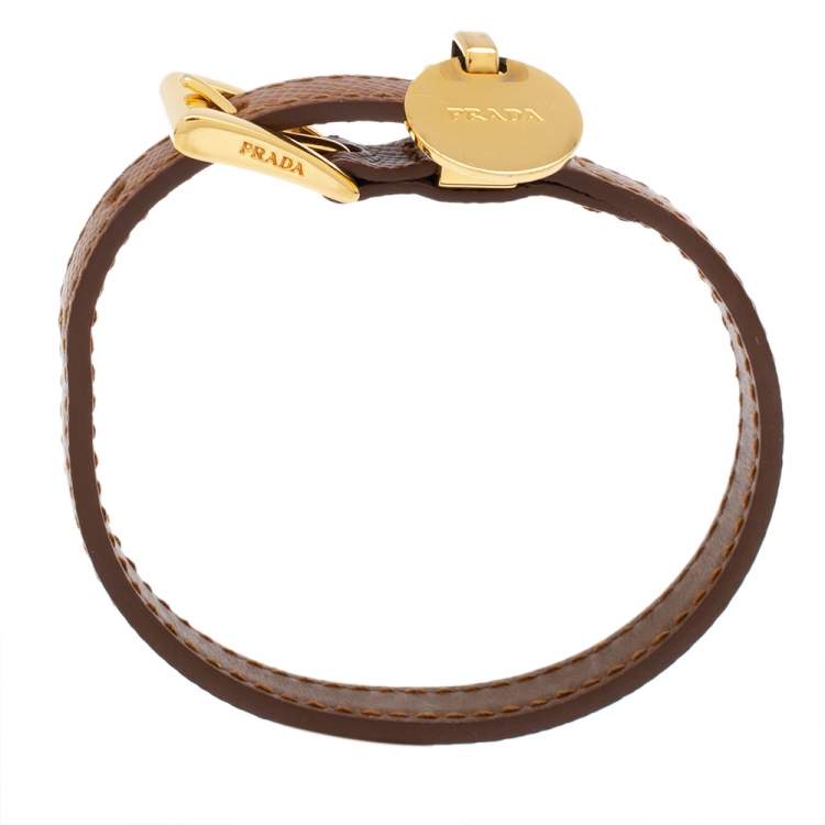 Pre Owned Prada Caramel Saffiano Leather Gold Tone Bracelet