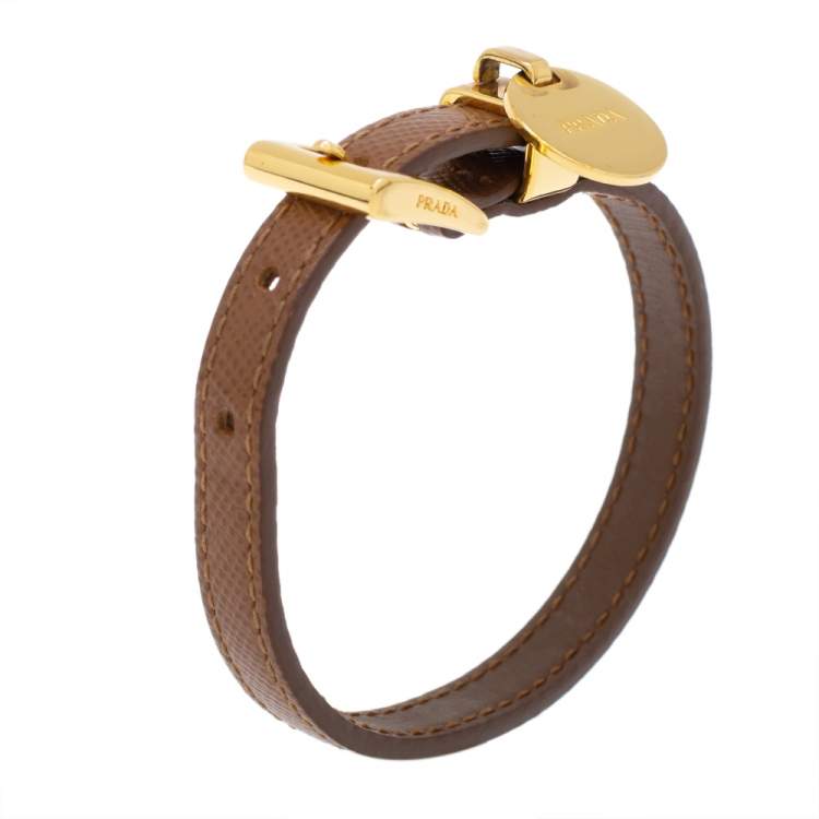 Prada Caramel Saffiano Leather Gold Tone Bracelet Prada TLC