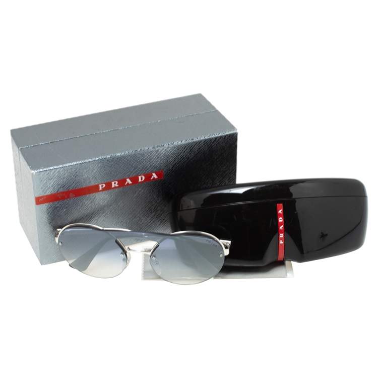 Pre Owned Prada Silver/ Blue Gradient SPR 65T Rimless Round Sunglasses