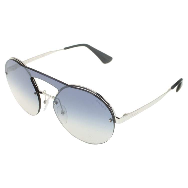 Pre Owned Prada Silver/ Blue Gradient SPR 65T Rimless Round Sunglasses