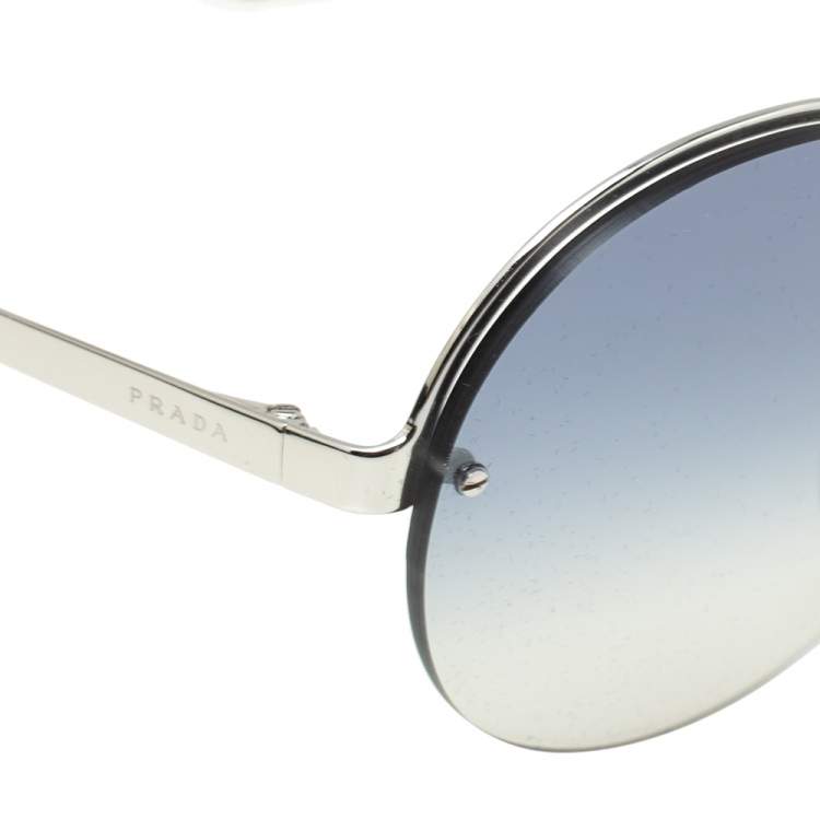 Pre Owned Prada Silver/ Blue Gradient SPR 65T Rimless Round Sunglasses