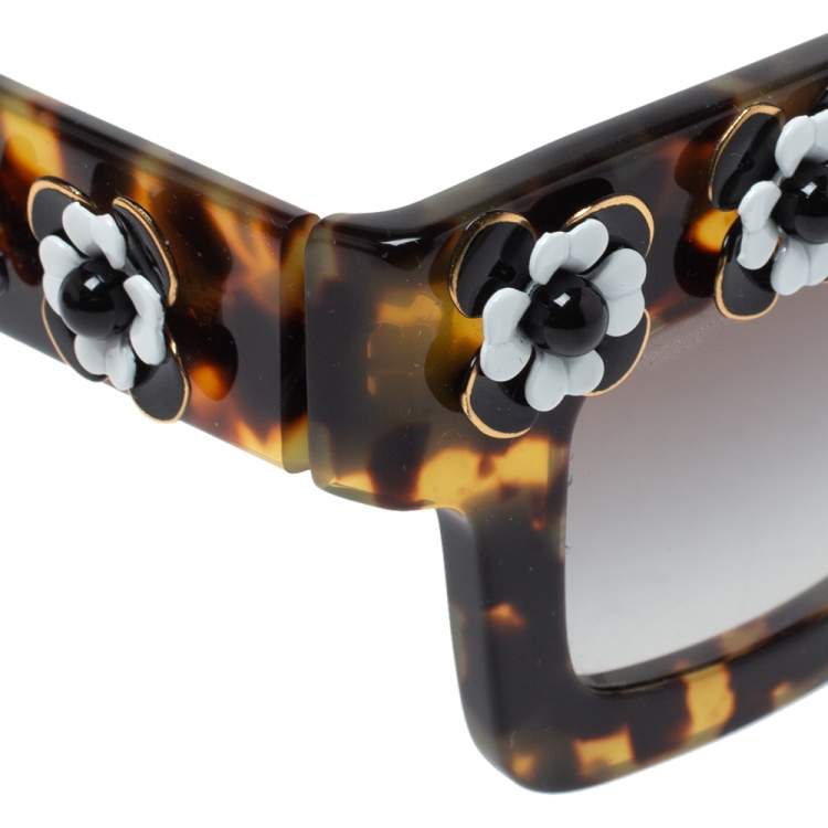مملوكة مسبقًا  Prada Tortoise Shell / Grey Gradient SPR25P Flower Poeme Square Sunglasses